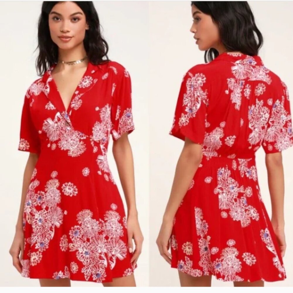 Free People Red Blue Hawaii Mini Dress XS